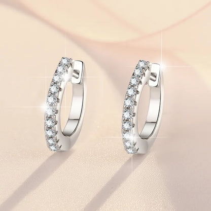 1.1mm Full Moissanite Hoop Earrings for Women Classic Round Wedding Jewelry 925 Sterling Silver Earrings Platinum Plating
