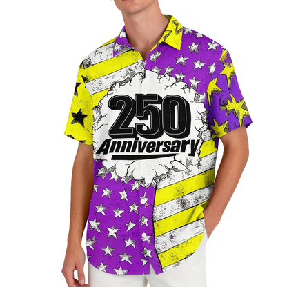 Patriotic American Flag Print Mens 250 Years of Freedom Raglan T Shirt Waffle V Neck Short Sleeve Casual Tops