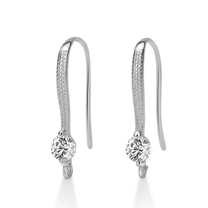 TrustDavis Real 925 Sterling Silver Fashion Dazzling CZ Opening Handmade Ear Hook Earring DIY Accessories Fine Jewelry HY365