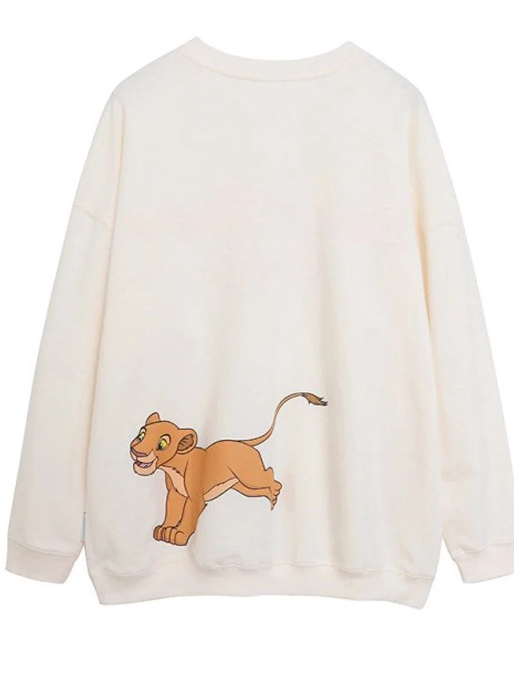 Sweatshirt King of the Jungle Simba Cartoon Print Embroidery Women O-Neck Pullover FleeceJumper Tops