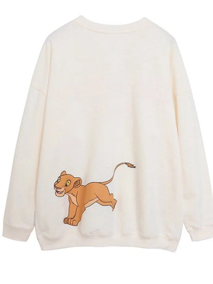 Sweatshirt King of the Jungle Simba Cartoon Print Embroidery Women O-Neck Pullover FleeceJumper Tops