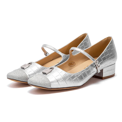 Women's High Heels New Low Heel Texture Mommy Casual Shoes Mary Jane Shoes