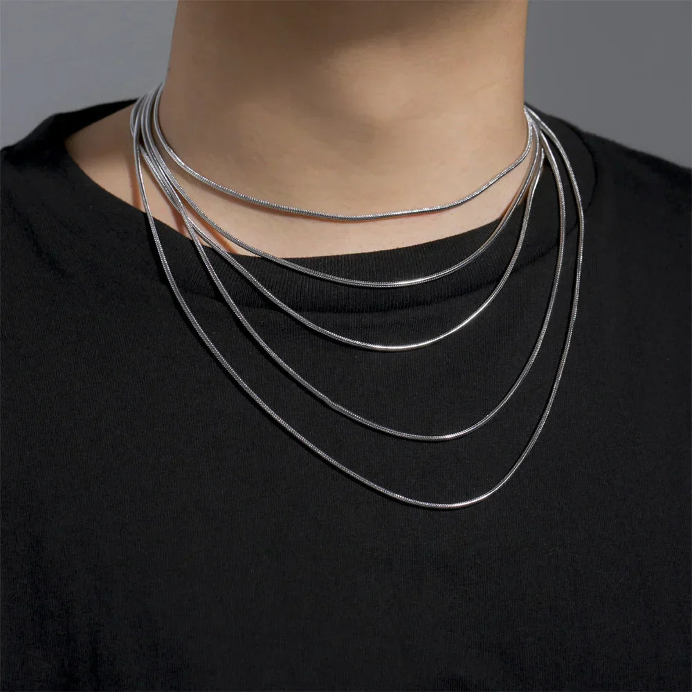 Round Snake Chain Necklace for Women Men Stainless Steel Link Chain 0.9mm 1.2mm 2mm Chains Choker Fashion Jewelry Gifts