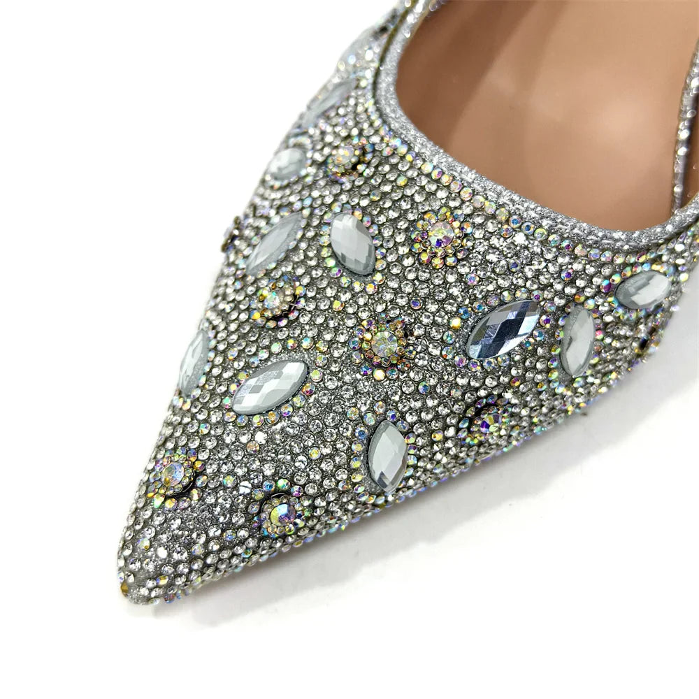 Elegant Nigerian Women's Blue Heels and Rhinestone Handbag Set - Italian Design for Weddings and Parties