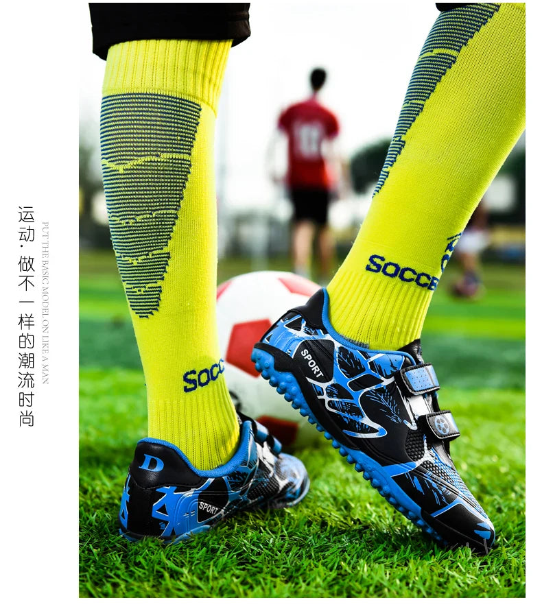 Kids Soccer Shoes HOOK&LOOP Football Sports Shoes Boy Outdoor Non-Slip Training Shoes Child Lightweight Children's Soccer Cleats