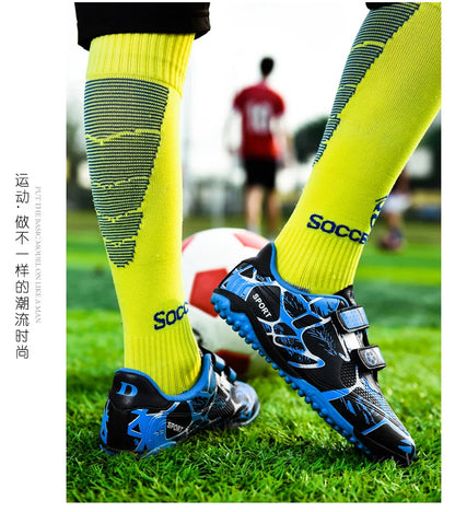 Kids Soccer Shoes HOOK&LOOP Football Sports Shoes Boy Outdoor Non-Slip Training Shoes Child Lightweight Children's Soccer Cleats