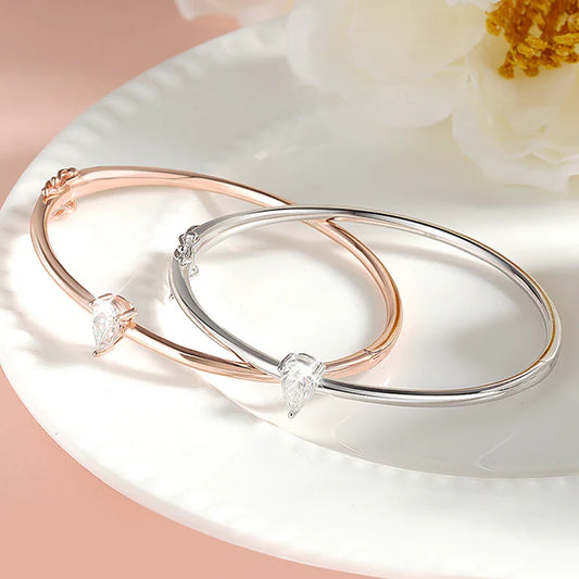 1CT Pear Cut Certified Moissanite Bangles for Women 100% S925 Solid Silver Lab Diamond Bracelets Birthday Gift Jewelry