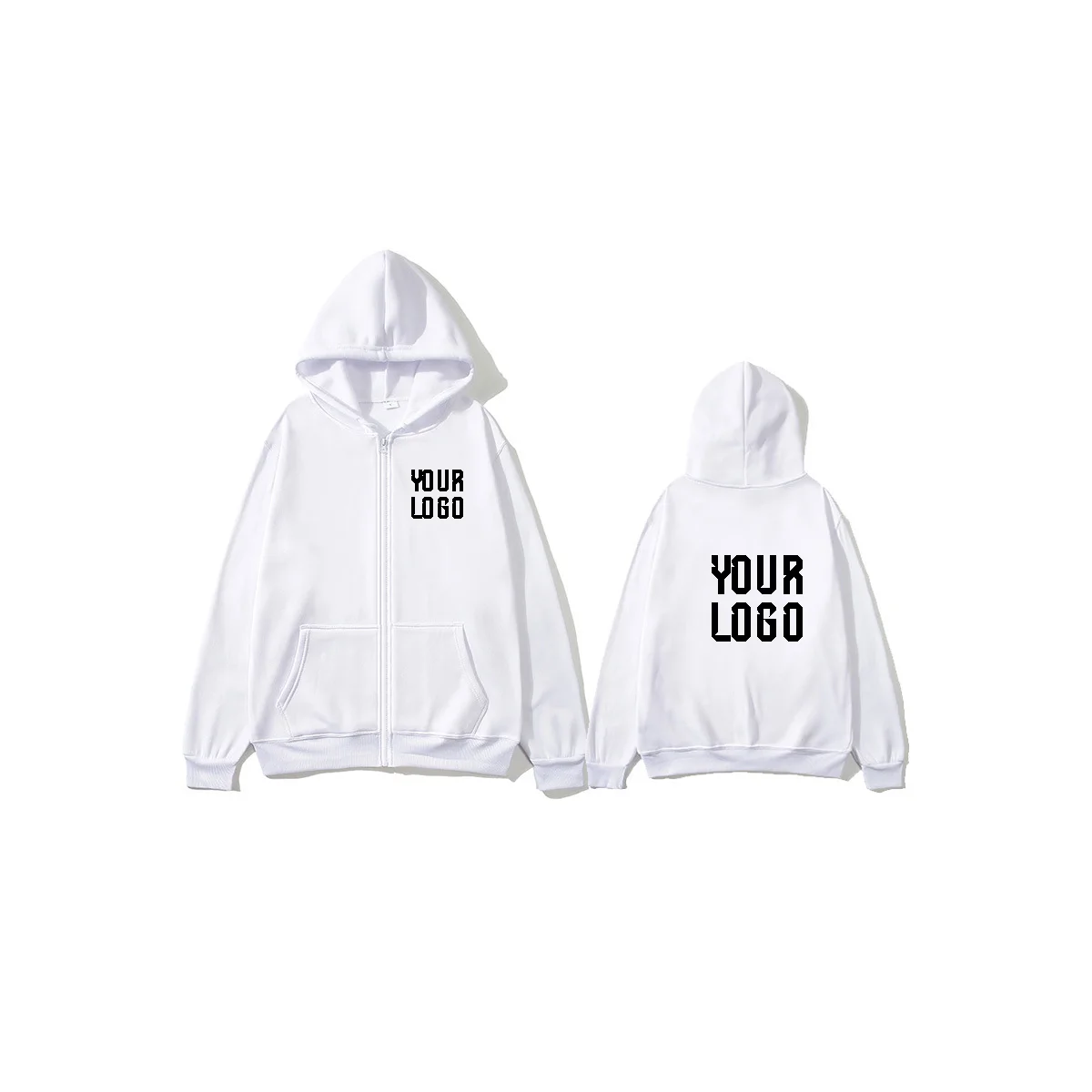 Solid color zipper hoodie | Customizable text pattern jacket | unisex, team customization