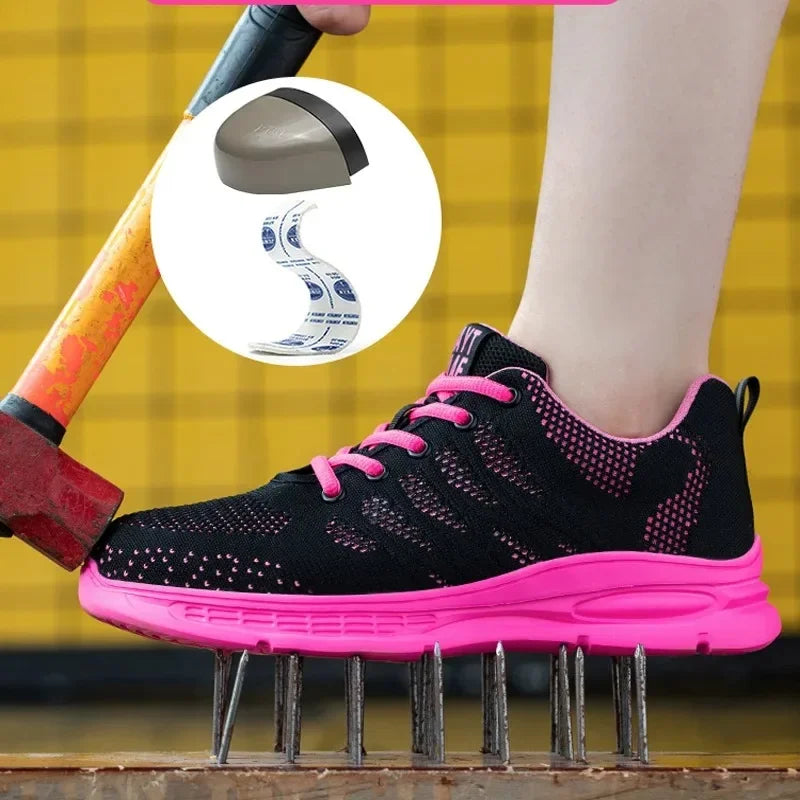 New Pink Work Shoes Women Work Sneakers Steel Toe Shoes Anti-smash Anti-puncture Safety Shoes Man Women Protective Shoes