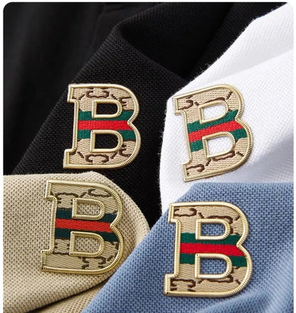 Bestselling brand summer new 100% pure cotton comfortable polo shirt fashionable men's classic letter badge casual short sleeve