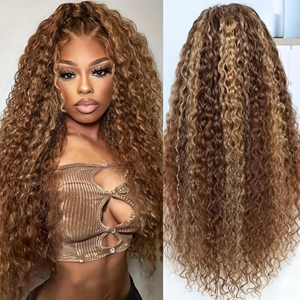 4/27 Curly Highlight Wig Human Hair Preplucked 360 Full Lace Front Wig HD Human Hair Ready to Wear Deep Wave Human Wig for Women
