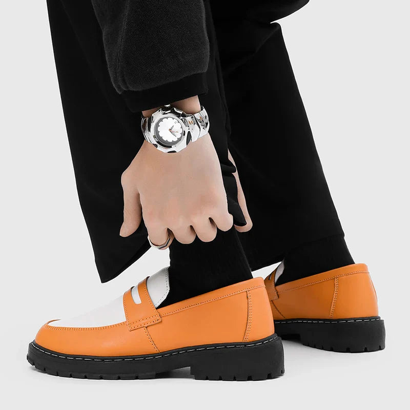 Color Blocked Men Loafers  Fashionable Comfortable Thick Soled Non Slip  for Daily Commuting Office Business  Formal Wear Shoe