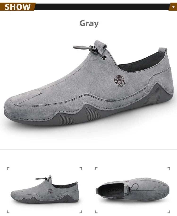 Breathable Light Anti-slip Outdoor Flat Shoes for Men Casual Driving Shoes Genuine Leather Boat Shoes Soft Sole Footwear