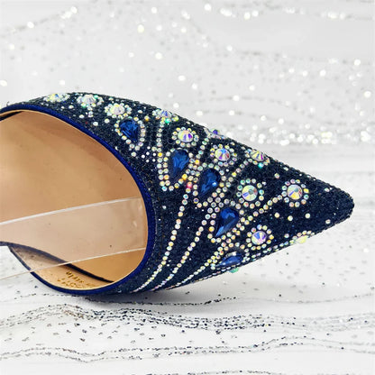 Elegant Italian Rhinestone Pointed-Toe High Heel Shoes with Matching Handbag Set - Stylish & Comfortable Women's Footwear