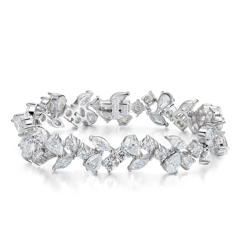 16.8-20.4CTTW Luxury Water Drop Moissanite Bracelet Wedding Female Jewelry Full Diamond Sterling Silver Bangle Plated 18K