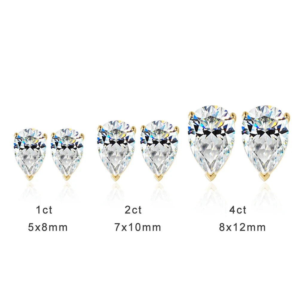 D VVS1 Pear Moissanite Earrings for Women GRA Certified Lab Grow Diamond Solid 925 Silver Plated 18k Gold Stud Earring