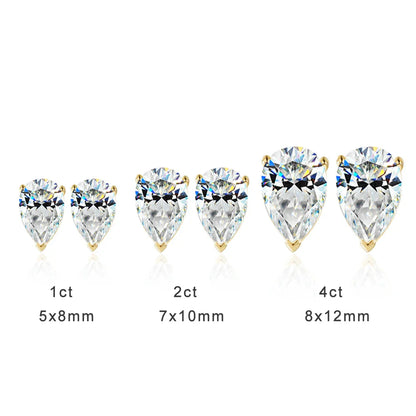 D VVS1 Pear Moissanite Earrings for Women GRA Certified Lab Grow Diamond Solid 925 Silver Plated 18k Gold Stud Earring