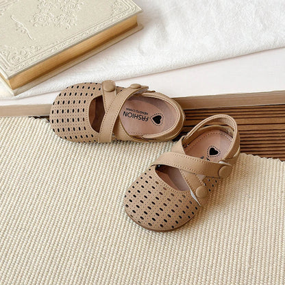 Summer New Kids Mary Jane Sandals Hollow-out Breathable Girls Causal Flat Shoes Non-slip School Children Fashion Retro Sandals