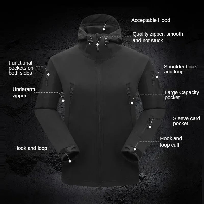 Winter Outdoor Work Sets Mens Field Training Jackets Multi-Pocket Fleece Cargo Pants Tactical Waterproof Camping Tracksuits Set