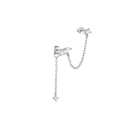 1PC 925 Sterling Silver Horse Eye Chain Tassel Zircon Drop Earrings For Women Ins Minimalism Geometric Earrings Gift