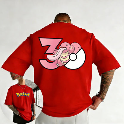 30th Anniversary Lickitung Printed T-shirt Summer Men's and Women's Trendy Large Loose Casual Y2K Short Sleeve Top