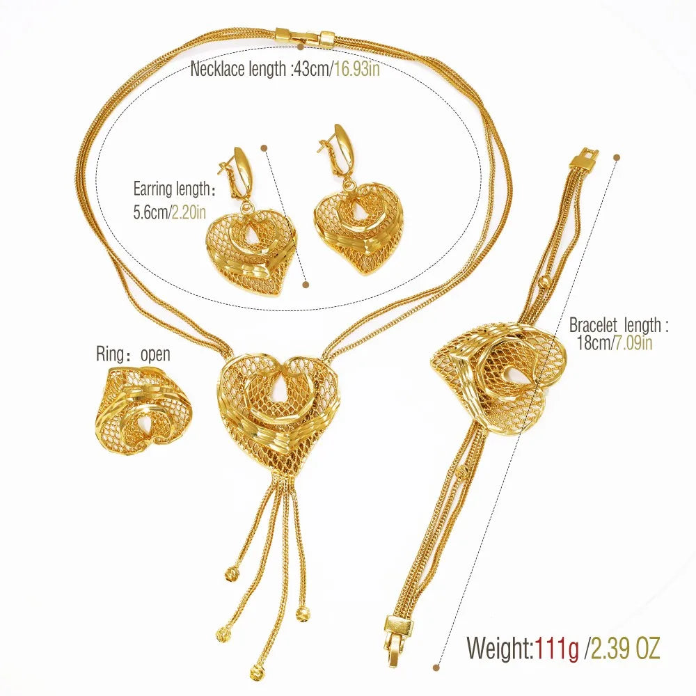 Gold Color Heart Jewelry Set Love Pendant Necklace Drop Earrings For Women Wedding Party 2026 Trending Hight Quality
