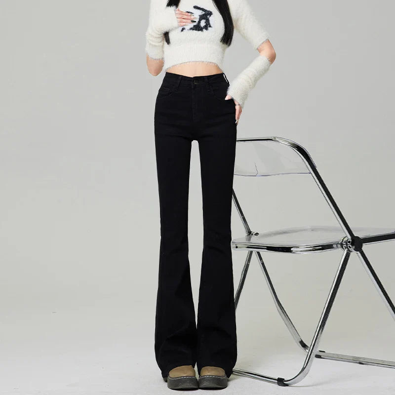 Woman High Waist Flare Jeans Girls High Street Bell Bottom Pants