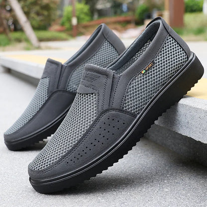 Men's Summer Mesh Breathable Slip-On Casual PU Driving Sandals Low-Top Round-Toe Slip-On Shoes with Textile Inner Sole