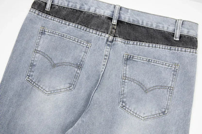 American retro washed letter spliced denim trousers high street trendy brand couple loose straight micro-flared long trousers