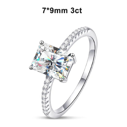 D VVS1 Radiant Moissanite Rings for Women 4 Prong Classic Trendy Fine Engagement Wedding Band GRA Certified 925 Sliver