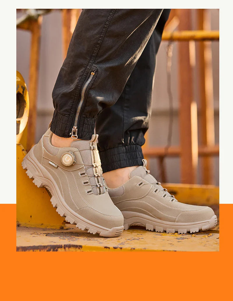 Men's Safety Shoes with Button Design Steel Toe Anti- Crush Resistant And Slip-Resistant Outsole for Outdoor Workshop Workwear