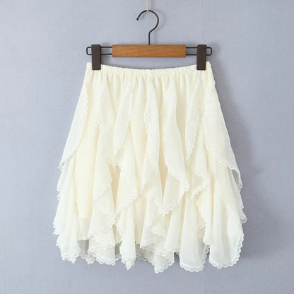 Kawaii Black Mini Skirts Women Summer 2025 Japanese Y2k Fashion Ruched Skirts Vintage Clothes Kawaii Ruffle Skirts Lace Trim