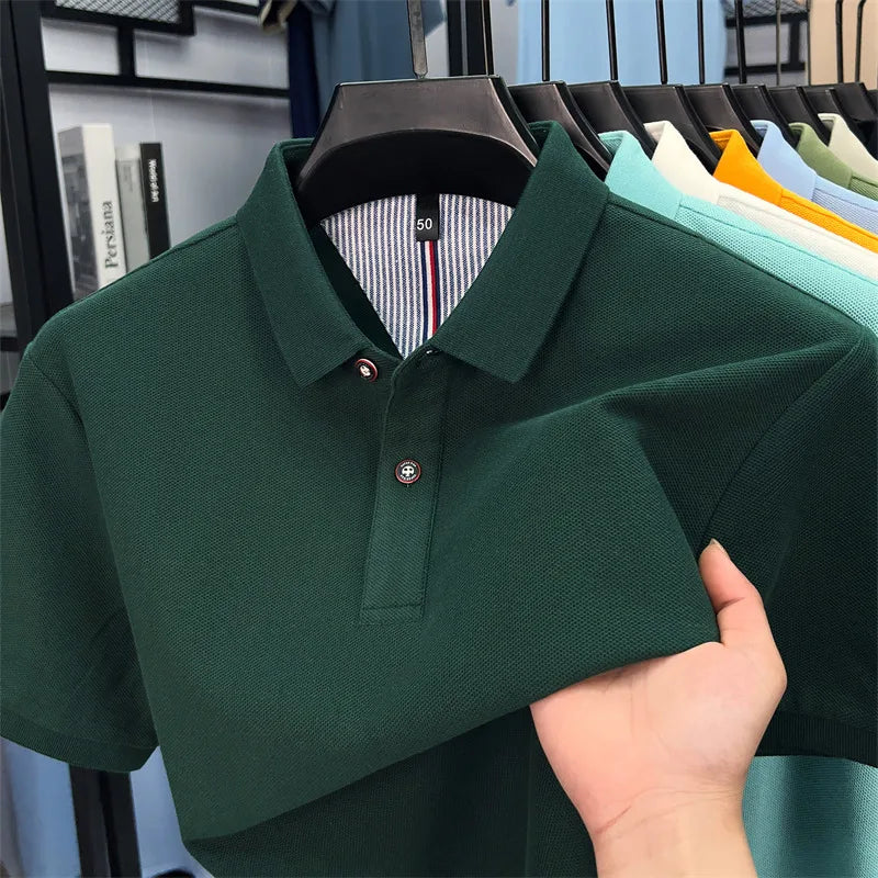 100% pure cotton high-end short sleeve polo shirt men's summer fashion new breathable Korean business casual golf brand T-shirt