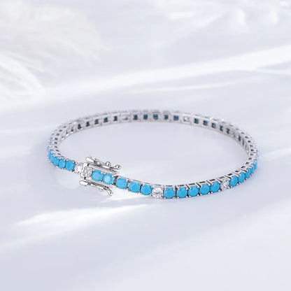 Fine Jewelry 3mm Montana Blue/Emerald Green/Ruby Red/Turquoise/Black Cubic zircon 925 Silver Tennis Bracelet