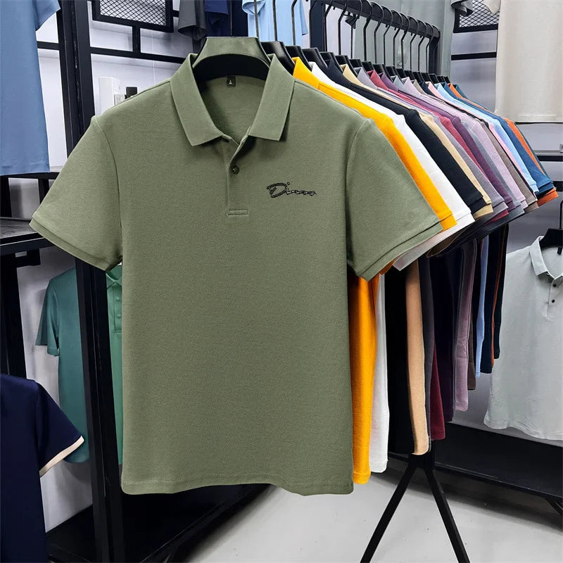 cotton100% hot sale men's new short sleeve polo shirt summer lapel letter printing ventilate t-shirt business classic mans wear