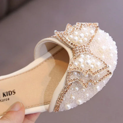 Cute Rhinestone Decorated Girls Shoes, Sweet Princess Style Flats for Wedding & Party, Soft Leather Children’s Dress Sandals