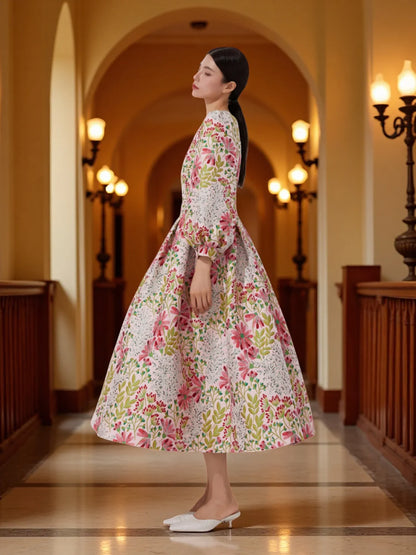 Winter and autumn luxurious and elegant lantern-sleeved wide-sleeved formal evening dress for banquets, wedding guests' attire