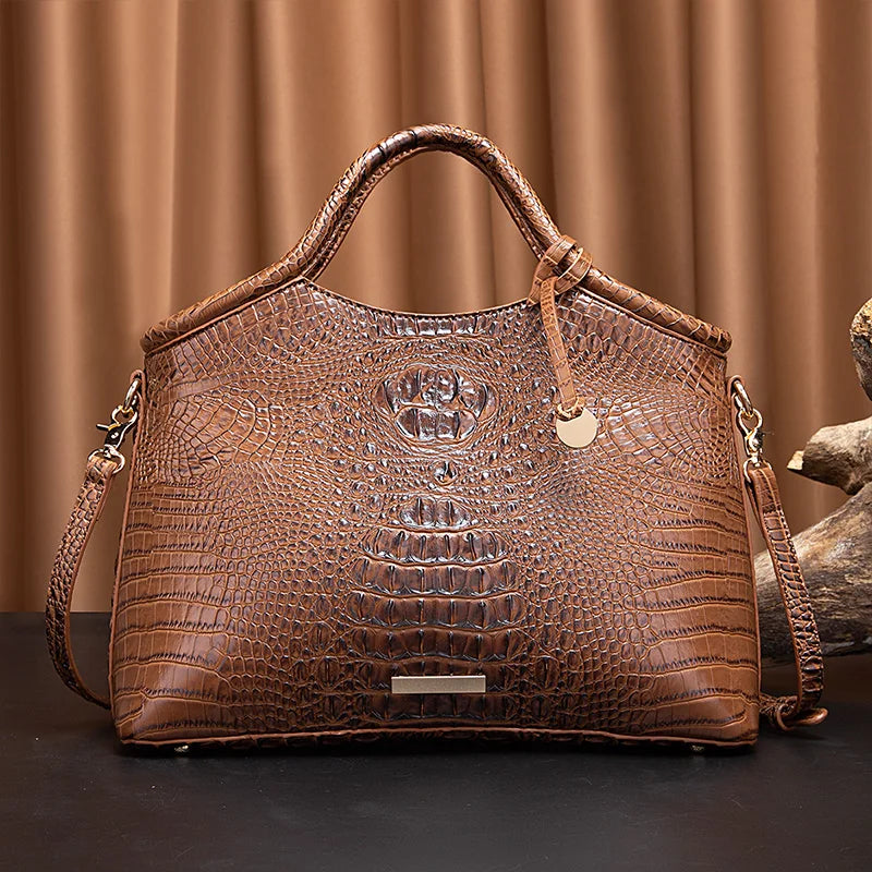 crocodile pattern colorful solid color high-end retro women's handbag