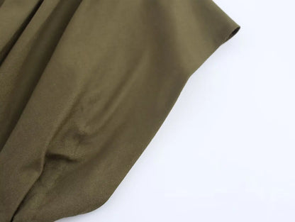 women's casual fashion pleated drop shoulder short sleeve V-neck midi long dress