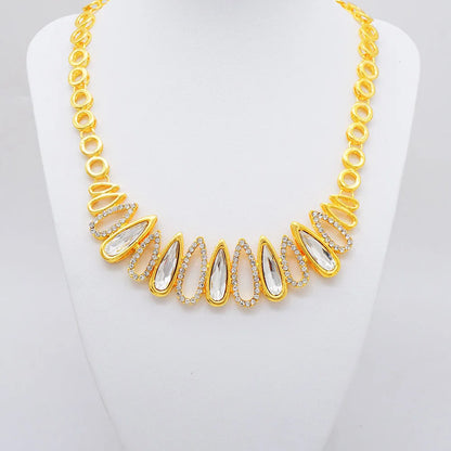 Women Gold Color Jewelry Sets Blue Pendant Necklace Earrings Bracelet Ring Sets Party Gifts