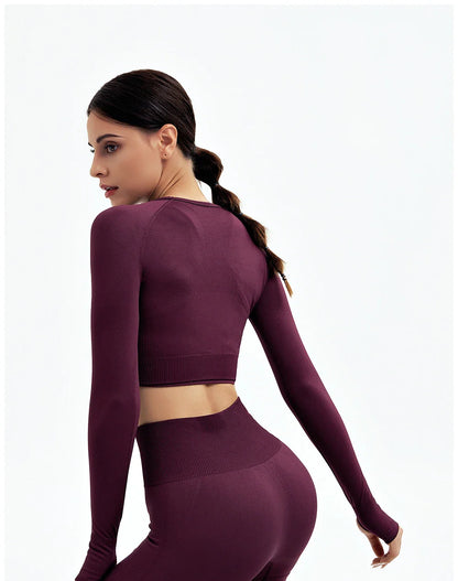 2/3Pcs Women Seamless Fitness Yoga Suit Workout Long Sleeve Crop Top Shirt Sports Bra High Waist Running Leggings Gym Clothing