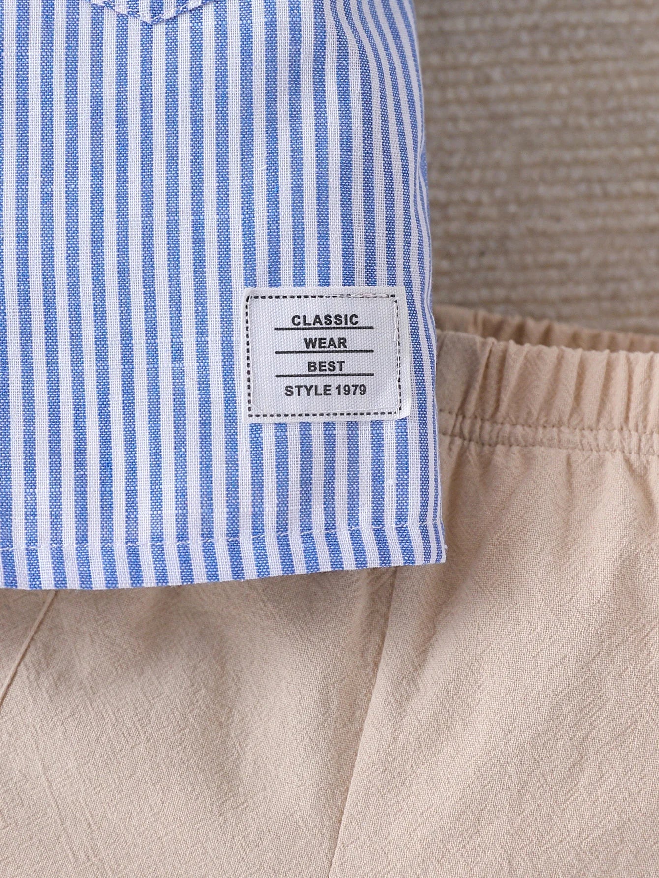 2-piece set of fashionable casual striped short sleeved shirt and breathable practical shorts for baby boys, summer