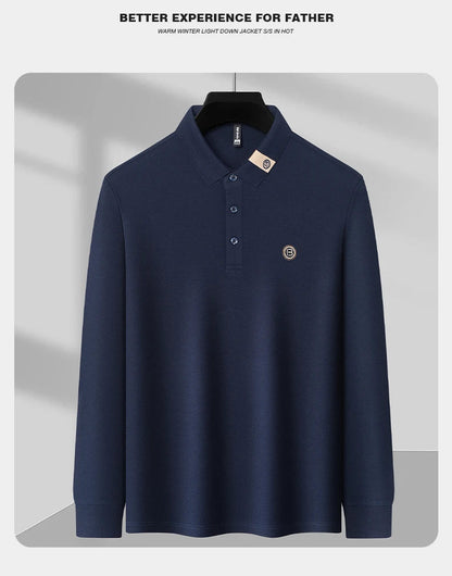High end letter embroidery brand men's long sleeved polo shirt 2024 Spring and Autumn new comfortable 100% cotton casual T-shirt