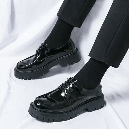 Men's Business Formal Shoes Thick Bottom Polish Leather Shiny Surface Large Size 47 round Toe Shoes Fashionable Workwear
