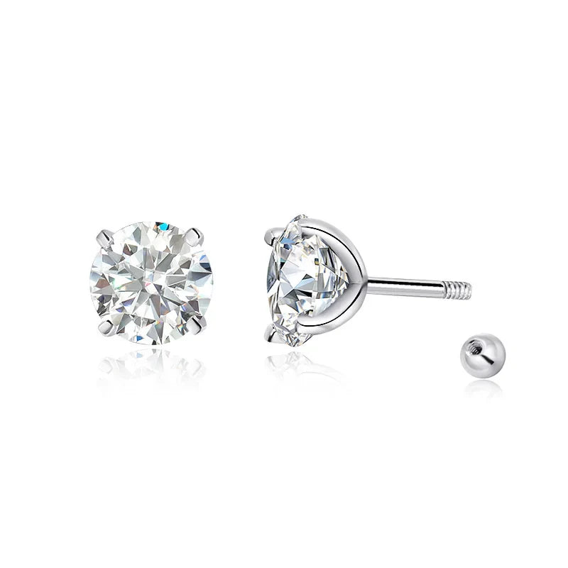 18k Plated 0.2-2ct Moissanite Stud Earrings for Women Solid 925 Sterling Silver Lab Diamond Screw Back Ear Stud Jewelry