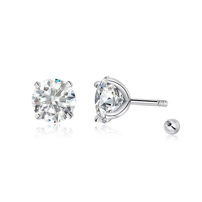 18k Plated 0.2-2ct Moissanite Stud Earrings for Women Solid 925 Sterling Silver Lab Diamond Screw Back Ear Stud Jewelry