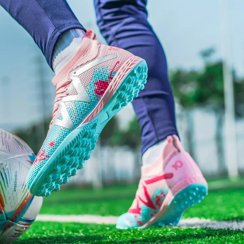 Multicolor TF Turf Soccer Shoes Durable PU Fabric Rubber Outsole Anti-slip Wearproof For Kids Teenager Turf Games