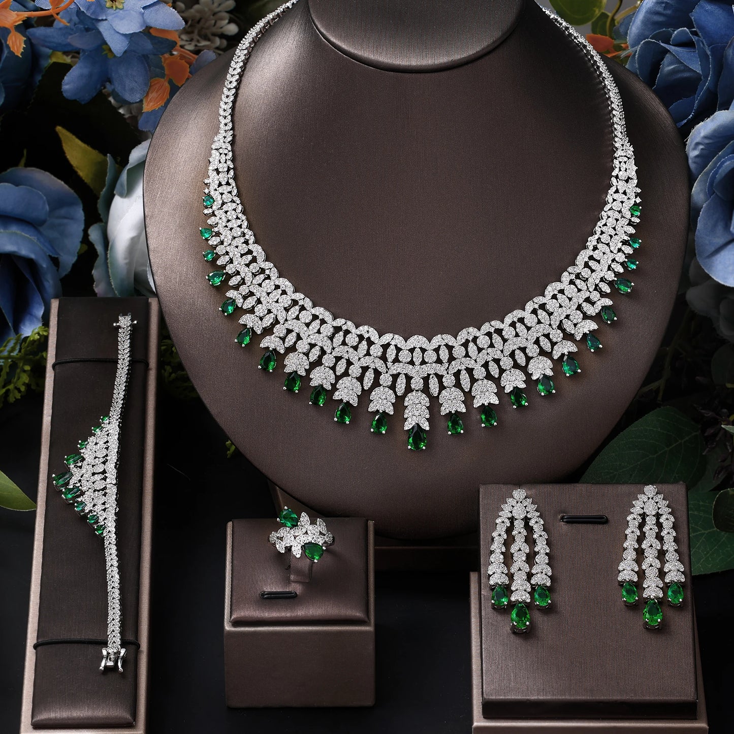 Famous Tassel Necklace Earrings Set Cubic Zircon Jewelry Set Dubai Bridal Jewelry Sets Wedding Party Gift Brides Accessories