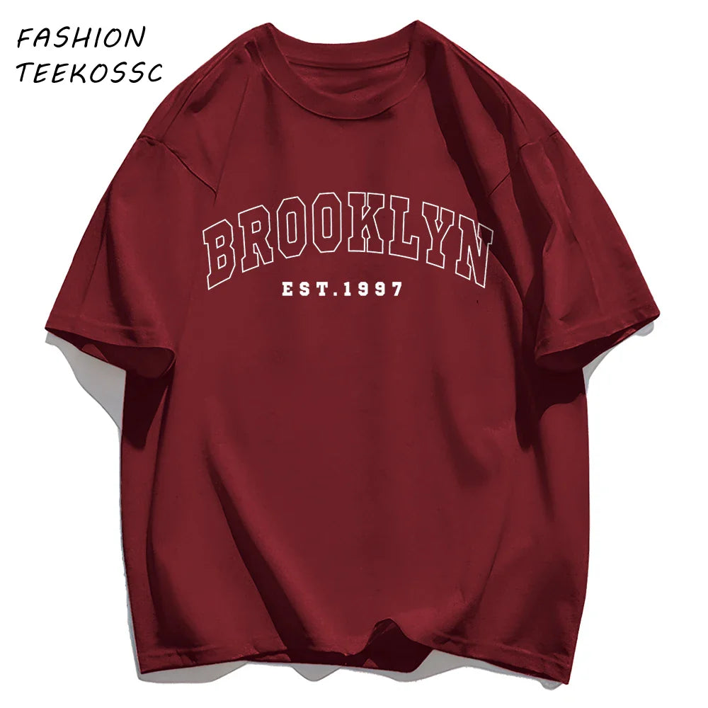 Brooklyn Est 1997 City Usa Printing Men T-Shirt Summer Casual T Shirts All-Match Crewneck Tops Oversized Soft Streetwear
