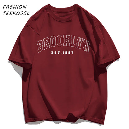 Brooklyn Est 1997 City Usa Printing Men T-Shirt Summer Casual T Shirts All-Match Crewneck Tops Oversized Soft Streetwear